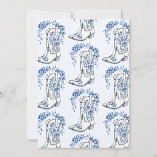 Stiefel & Brunch Dusty Blue Floral Brautparty Einladung (Rückseite)