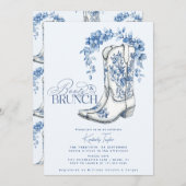 Stiefel & Brunch Dusty Blue Floral Brautparty Einladung (Vorne/Hinten)