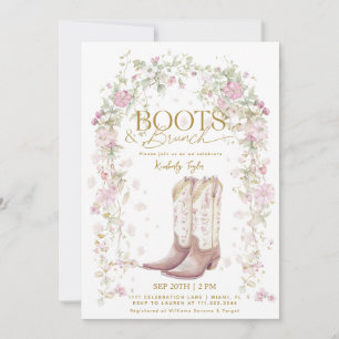 Stiefel & Brunch Wildblumen-Bogen Brautparty Einladung