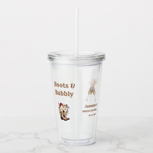 Stiefel & Bubbly Boho Western Brautparty Party Acryltrinkbecher (Vorderseite)