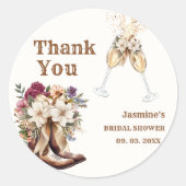 Stiefel & Bubbly Boho Western Brautparty Party Runder Aufkleber (Vorderseite)