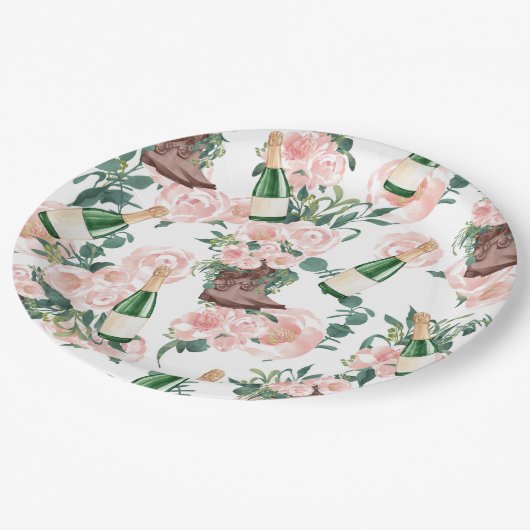 Stiefel & Bubbly Brautparty mit Blumenkohl Pappteller (Schrägansicht)