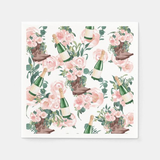 Stiefel & Bubbly Brautparty mit Blumenkohl Serviette (Vorderseite)