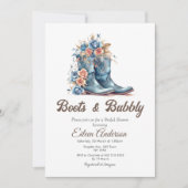 Stiefel & Bubbly Cowgirl Blue Boots Brautparty Einladung (Vorderseite)