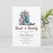 Stiefel & Bubbly Cowgirl Blue Boots Brautparty Einladung (Stehend Vorderseite)