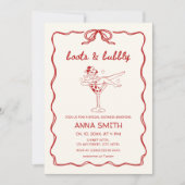 Stiefel & Bubbly Handgezeichnet Rodeo-Rot-Brautpar Einladung (Vorderseite)