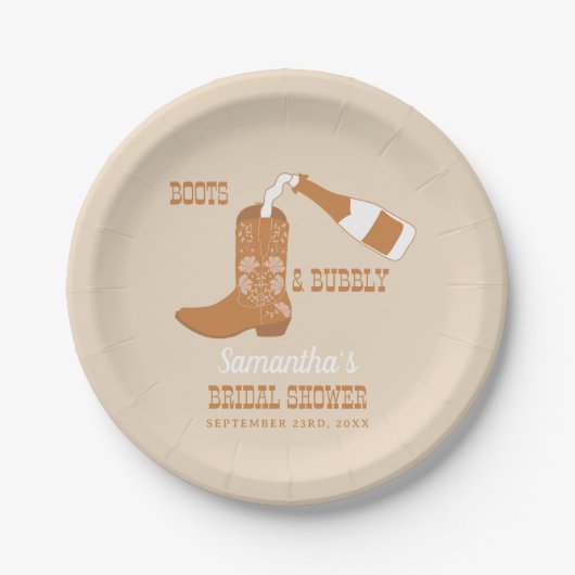 Stiefel Bubbly Rustic Western Country Brautparty Pappteller (Vorderseite)