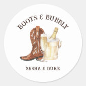 Stiefel & Bubbly Rustikale Western Hochzeit Runder Aufkleber (Vorderseite)