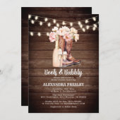 Stiefel & Bubbly Rustikales Cowgirl BRAUTPARTY Einladung (Vorne/Hinten)