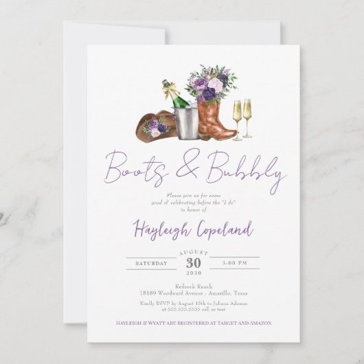 Stiefel & Bubbly Rustikales Western Brautparty Einladung (Vorderseite)