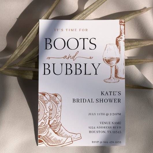 Stiefel & Bubbly Tan Brown Brautparty Einladung