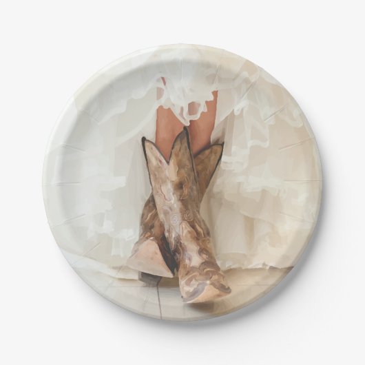 Stiefel & Bubbly Texas Bride in Boots Brautparty Pappteller (Vorderseite)