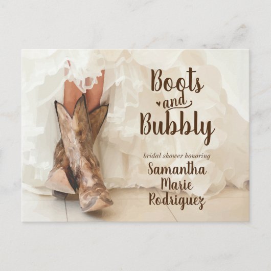 Stiefel & Bubbly Texas Bride in Boots Brautparty Postkarte (Vorderseite)