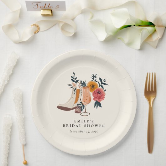 Stiefel & Bubbly Western Brautparty Pappteller (Hochzeit)