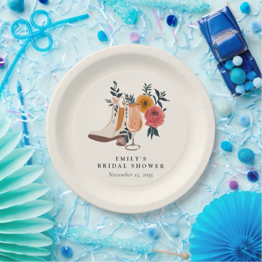 Stiefel & Bubbly Western Brautparty Pappteller (Party)