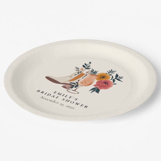 Stiefel & Bubbly Western Brautparty Pappteller (Schrägansicht)