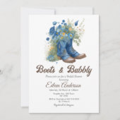 Stiefel & Bubbly Western Cowgirl Blue Brautparty Einladung (Vorderseite)