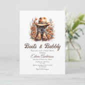 Stiefel & Bubbly Western Cowgirl Brautparty Einladung (Stehend Vorderseite)