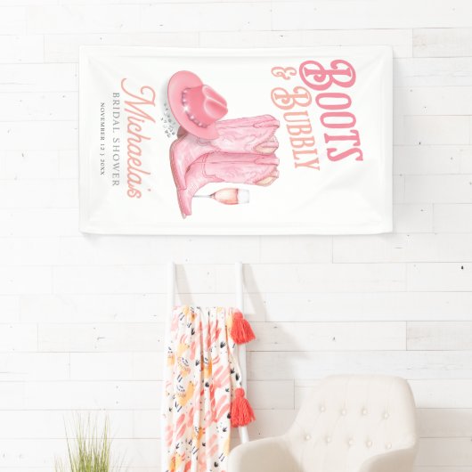 Stiefel & Bubbly Western Cowgirl Pink Brautparty Banner (Insitu)