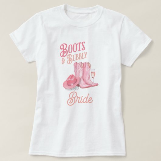 Stiefel & Bubbly Western Cowgirl Pink Brautparty T-Shirt (Design vorne)