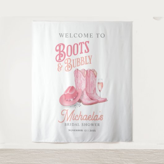 Stiefel & Bubbly Western Cowgirl Pink Brautparty Wandteppich (Vorderseite)