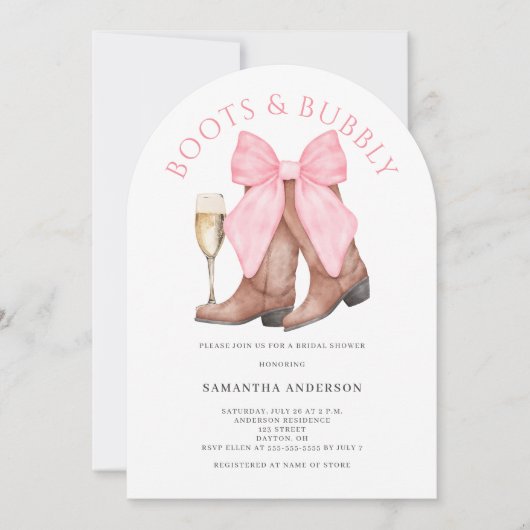 Stiefel Bubbly Western Watercolor Brautparty Einladung (Vorderseite)