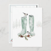 Stiefel & Chickadees Schnee Winterwaldlandschaft Postkarte (Vorne/Hinten)