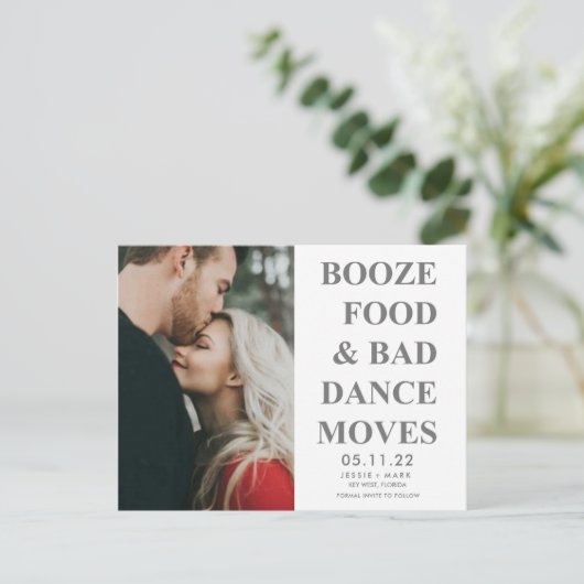 Stiefel, Essen, schlechter Tanz bewegt Funny Save Ankündigungspostkarte (Stehend Vorderseite)