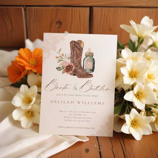 Stiefel & Flaschen Chic Cowgirl Western Babydusche Einladung
