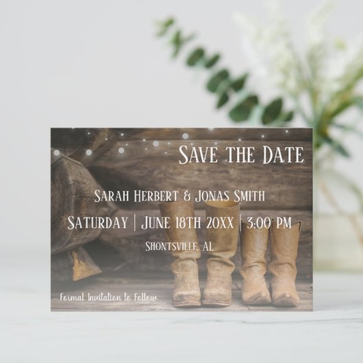 Stiefel für zwei Hochzeiten speichern Sie die Datu Save The Date (Stehend Vorderseite)