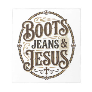 Stiefel Jeans & Jesus Vintage Westerner Glaube Notizblock