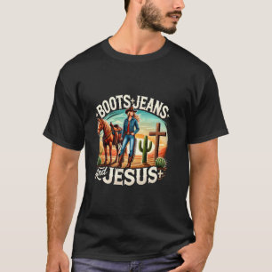 Stiefel Jeans und Jesus Retro Country-Musik Cowgir T-Shirt