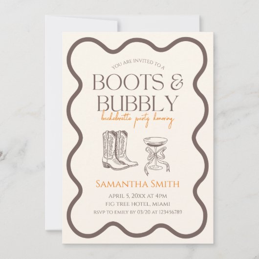 Stiefel & Junggeselinnen-Abschied Handgezogen Einladung (Vorderseite)