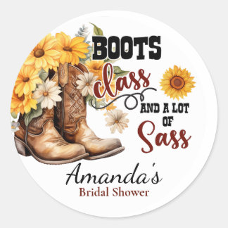 Stiefel Klasse und Sass Cowgirl Brautjunggesellinn Runder Aufkleber