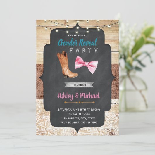 Stiefel oder Bogen-Geschlecht: Duscheinladung Einladung (Stehend Vorderseite)