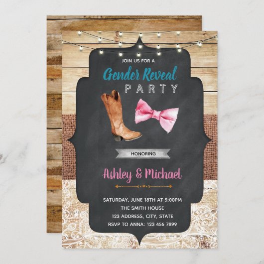 Stiefel oder Bogen-Geschlecht: Duscheinladung Einladung (Vorne/Hinten)