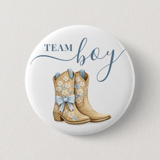 Stiefel oder Bögen Geschlechterenthüllung Blaues T Button (Vorderseite)