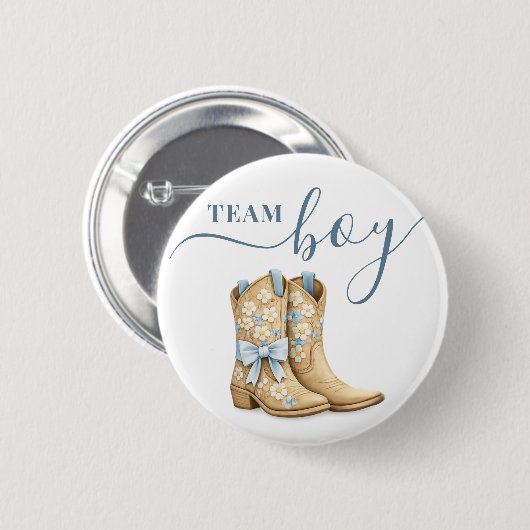 Stiefel oder Bögen Geschlechterenthüllung Blaues T Button (Vorne & Hinten)