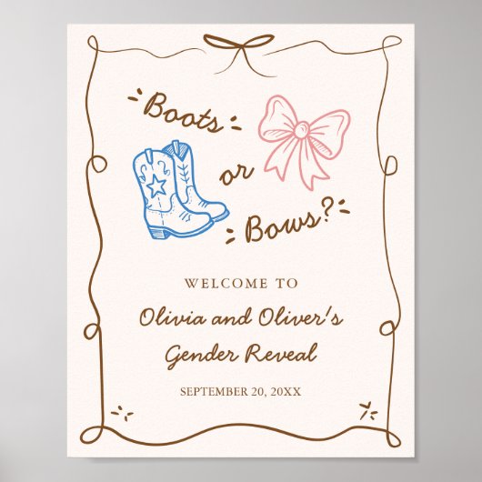 Stiefel oder Bows Gender Reveal Begrüßungszeichen Poster (Vorne)