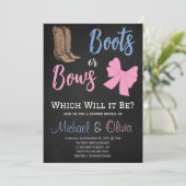 Stiefel oder Bows Gender Reveal Party Baby Shower Einladung (Stehend Vorderseite)