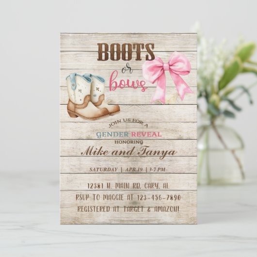 Stiefel oder Bows Geschlecht Einladung, einladen. Einladung (Stehend Vorderseite)