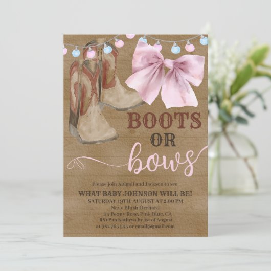 Stiefel oder Bows Geschlecht offenbaren Einladung. Einladung (Stehend Vorderseite)