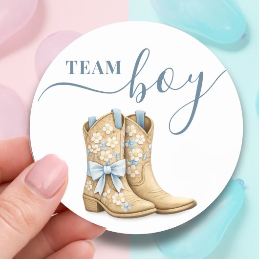 Stiefel oder Bug Gender Reveal Blaues Team Junge Runder Aufkleber