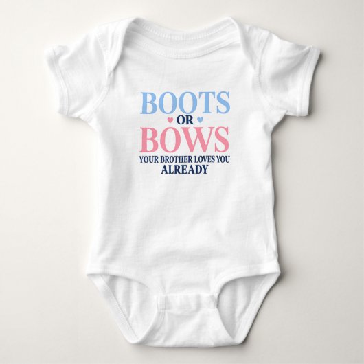 Stiefel oder Schleifen Geschlecht Dein Bruder lieb Baby Strampler (Vorderseite)