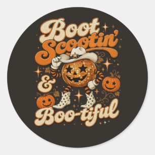 Stiefel-Scootin- und hübsches Western-Halloween-De Runder Aufkleber