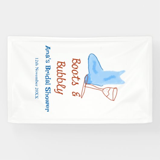 Stiefel & Sektflasche Brautparty blau Banner (Horizontal)