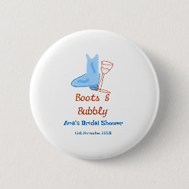 Stiefel & Sektflasche Brautparty blau Button