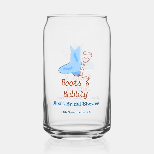 Stiefel & Sektflasche Brautparty blau Dosenglas (Vorderseite)