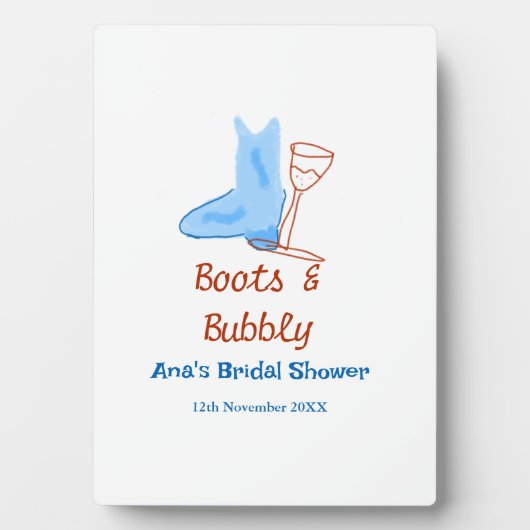Stiefel & Sektflasche Brautparty blau Fotoplatte (Vorderseite)