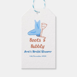 Stiefel & Sektflasche Brautparty blau Geschenkanhänger